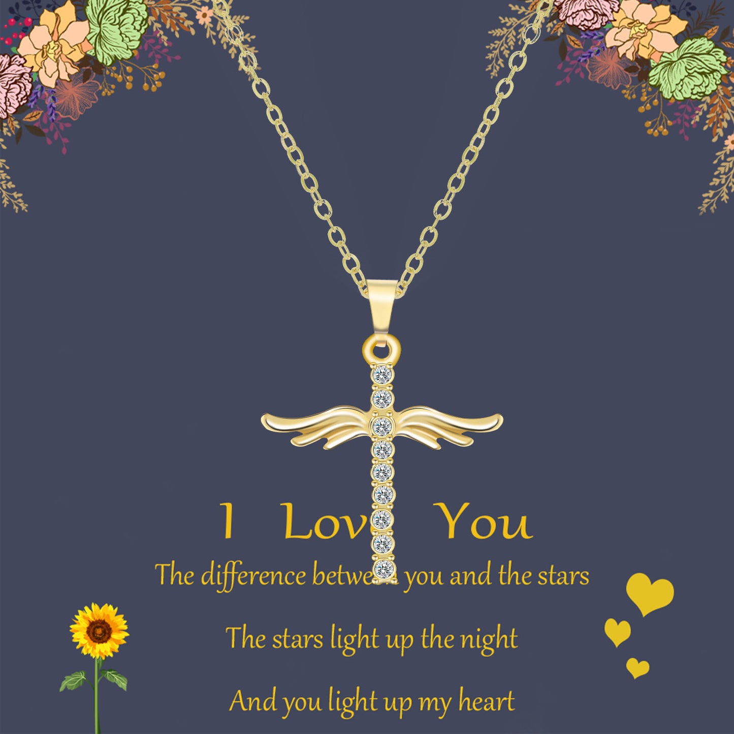 Angel Wings Cross Pendant Necklace For Woman