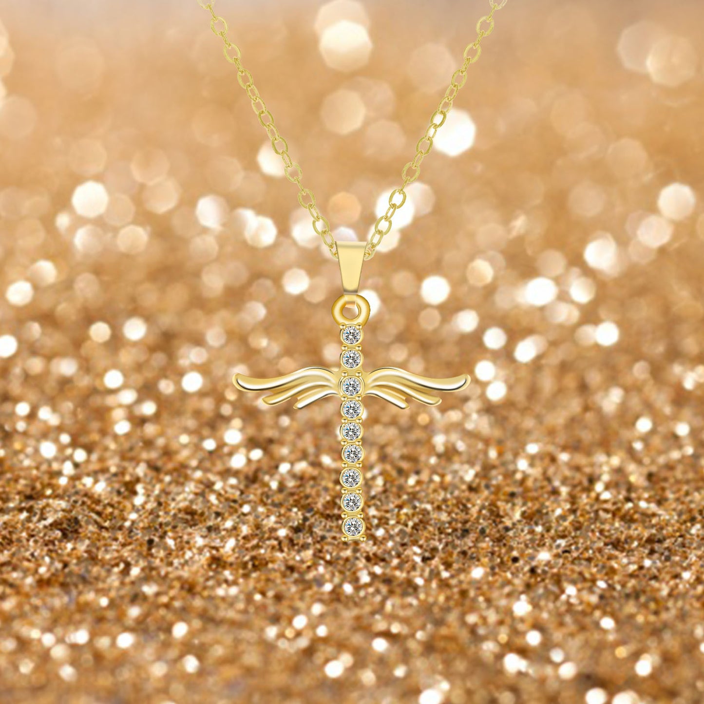 Angel Wings Cross Pendant Necklace For Woman