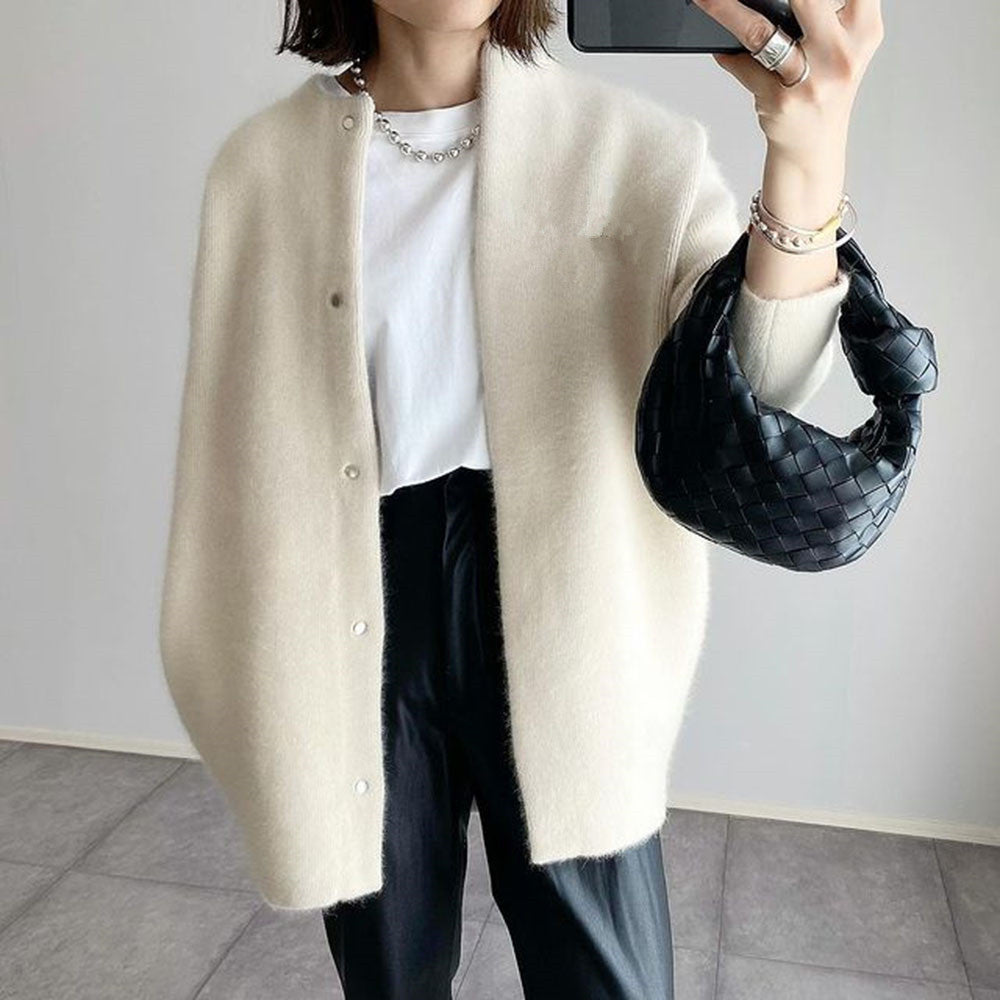 Loose Round Neck Single Breasted Cardigan Fashion Solid Color Coat Jacket Autumn