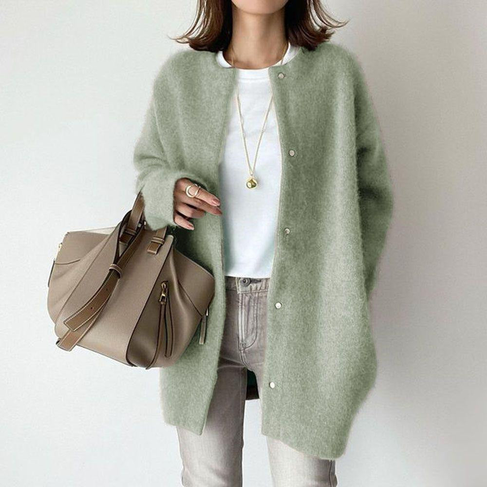 Loose Round Neck Single Breasted Cardigan Fashion Solid Color Coat Jacket Autumn