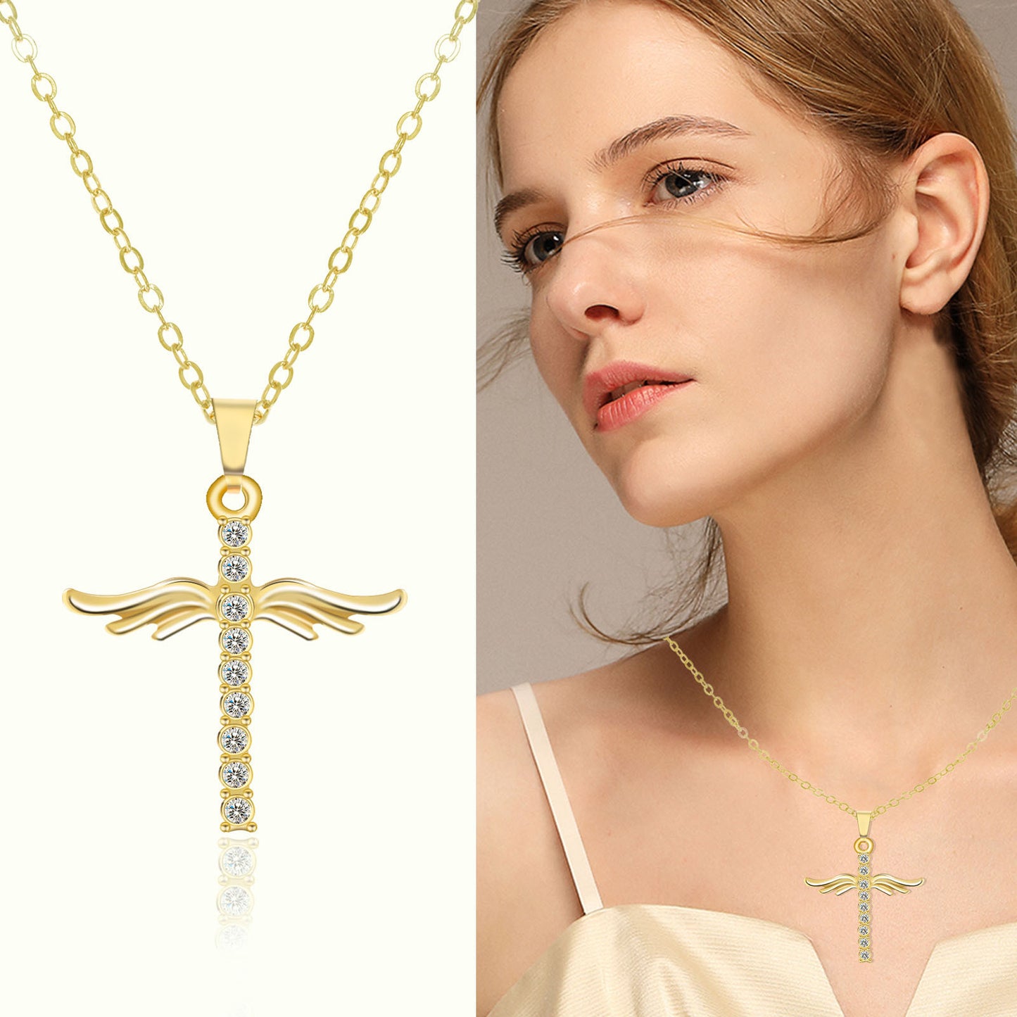 Angel Wings Cross Pendant Necklace For Woman