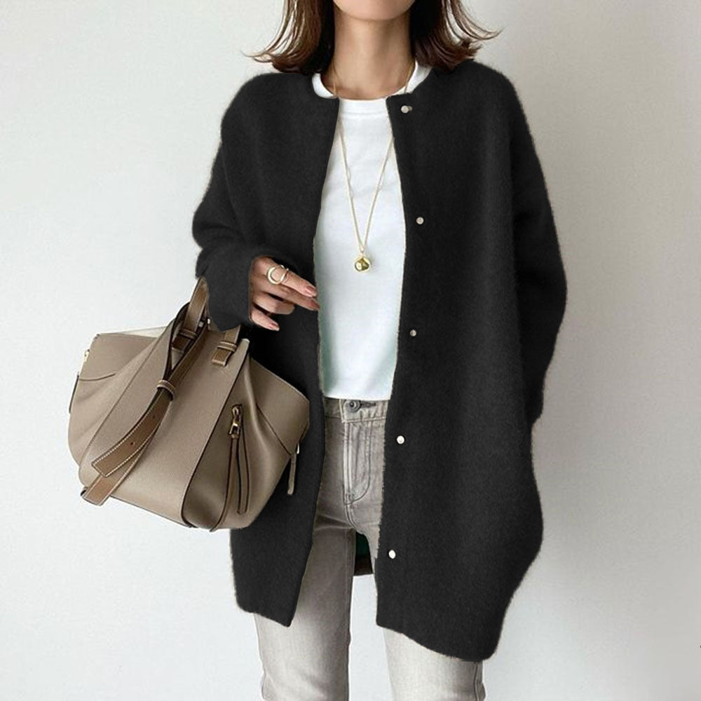 Loose Round Neck Single Breasted Cardigan Fashion Solid Color Coat Jacket Autumn