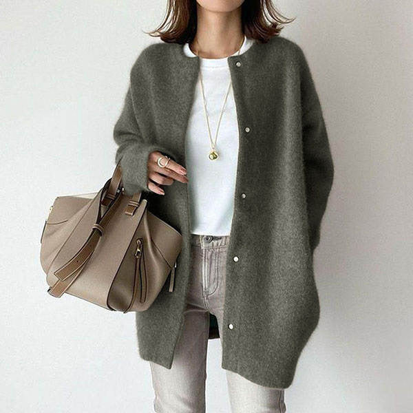 Loose Round Neck Single Breasted Cardigan Fashion Solid Color Coat Jacket Autumn