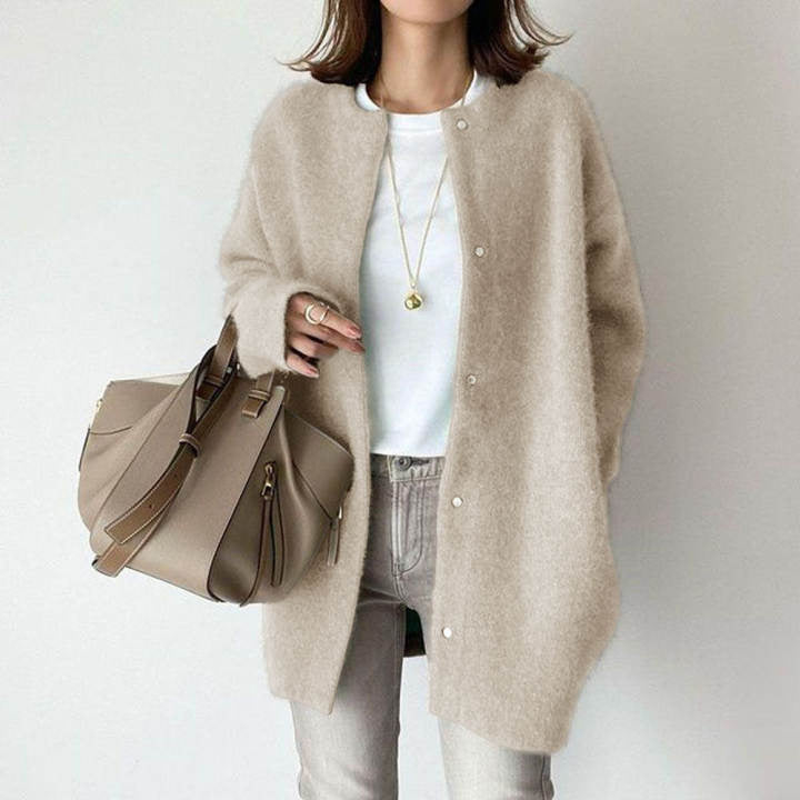 Loose Round Neck Single Breasted Cardigan Fashion Solid Color Coat Jacket Autumn