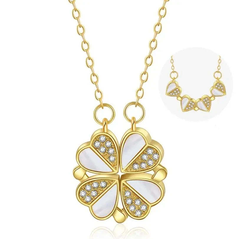 Luxury Four Leaf Clover Pendant Necklace Stainless Steel Crystal Heart Jewelry For Women